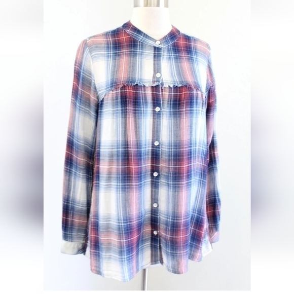 Cloth and Stone by Anthropologie Plaid Fringe Swing Top Tunic Size XS - Picture 3 of 8